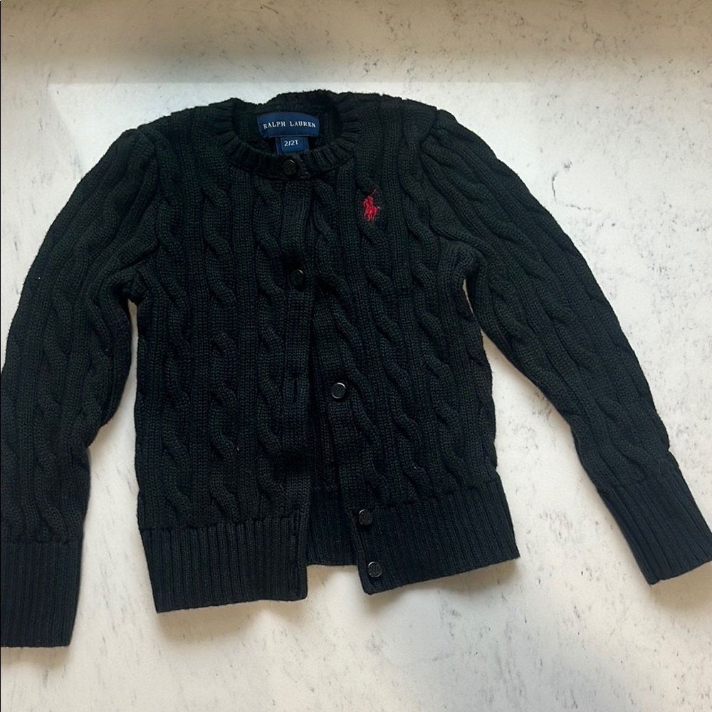 Ralph Lauren Black Cable Knit Cardigan Size 2/2T